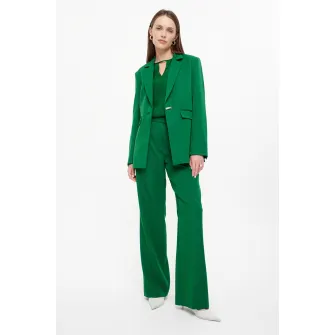GreenPoint, Sacou cu revere decupate si buzunare cu clapa, Verde, 34