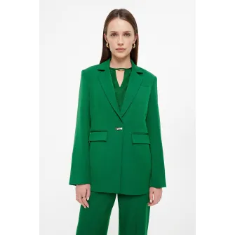 GreenPoint, Sacou cu revere decupate si buzunare cu clapa, Verde, 34