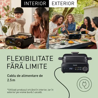 Grill multifunctional 4 in 1 Panasonic NF-GM400KXE, 1524W, 40°C–250°C, 9 programe, 4 vase, peste 80 retete, extractor de fum cu filtrare prin apa, negru