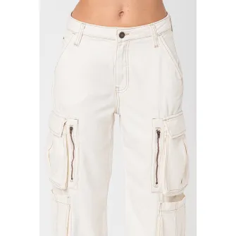 GUESS, Blugi cargo cu talie medie, Alb fildes, W28-L32