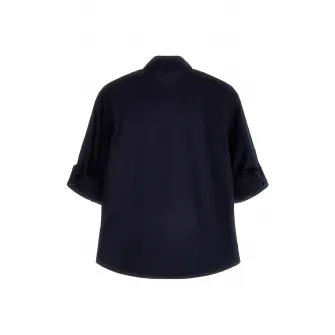 Guess, Camasa din amestec de bumbac cu guler ascutit, Bleumarin, 130-134 CM