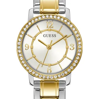 Guess, Ceas din otel inoxidabil cu model bicolor, Argintiu, Auriu