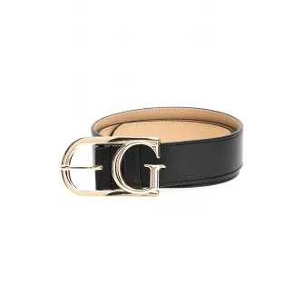 GUESS, Curea de piele ecologica cu logo metalic Avie, Negru, 95
