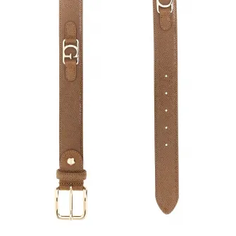 GUESS, Curea din piele cu logo metalic, Maro fango, 85