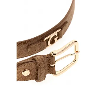 GUESS, Curea din piele cu logo metalic, Maro fango, 85