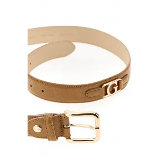 GUESS, Curea din piele intoarsa cu detaliu logo, Caramel, 95