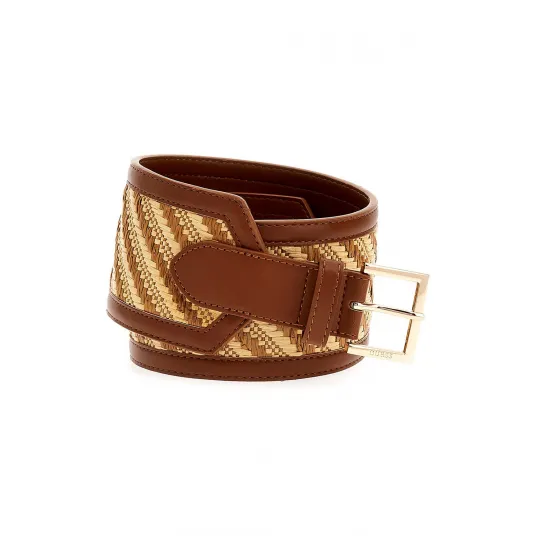 GUESS, Curea lata cu model, Bej, Caramel, 85