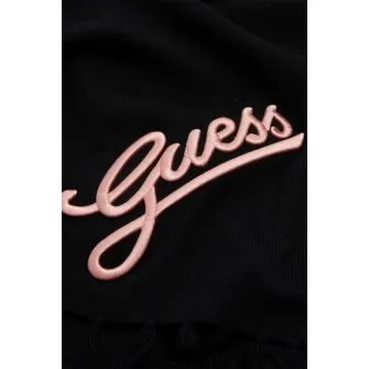GUESS, Fular cu logo brodat, Negru, Roz