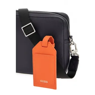 GUESS, Geanta crossbody cu bareta dubla de piele ecologica Milano, Albastru ultramarin