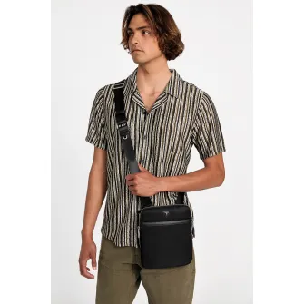 GUESS, Geanta crossbody cu detaliu logo, Negru