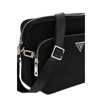 GUESS, Geanta crossbody cu logo discret Milano, Negru
