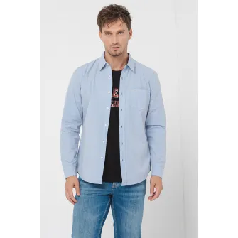 GUESS JEANS, Camasa din bumbac cu maneci lungi, Albastru deschis, XL