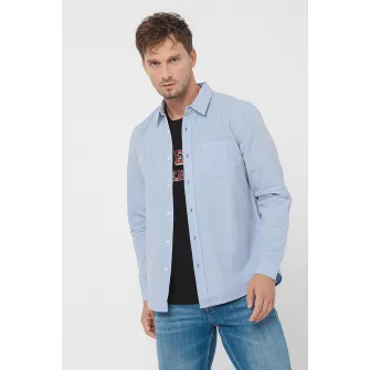 GUESS JEANS, Camasa din bumbac cu maneci lungi, Albastru deschis, L