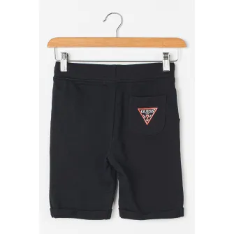 GUESS JEANS, Pantaloni sport scurti de bumbac cu buzunare, Negru, 135-139 CM
