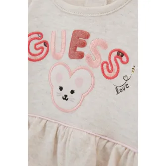 GUESS KIDS, Body cu garnituri cu volane si maneci lungi, Rosu, Roz prafuit, Bej deschis, 54-60 CM