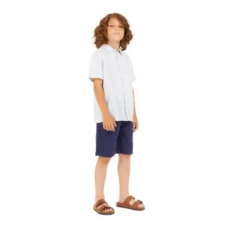 Guess Kids, Camasa din amestec de in cu model in dungi, Alb, Albastru lavanda, 135-139 CM