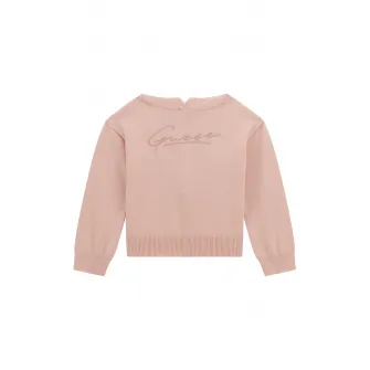 GUESS KIDS, Hanorac cu terminatii elastice si striatii, Roz prafuit, 84-90 CM