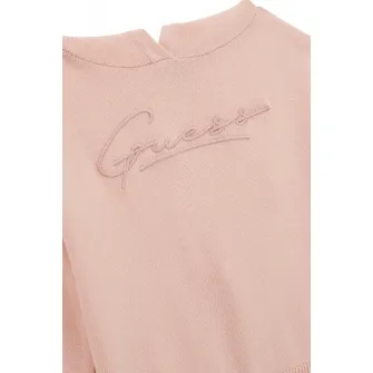 GUESS KIDS, Hanorac cu terminatii elastice si striatii, Roz prafuit, 84-90 CM