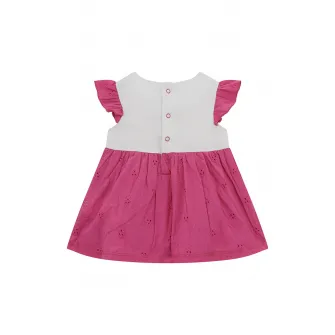 Guess Kids, Rochie evazata cu logo, Alb, Roz inchis, 55-62 CM