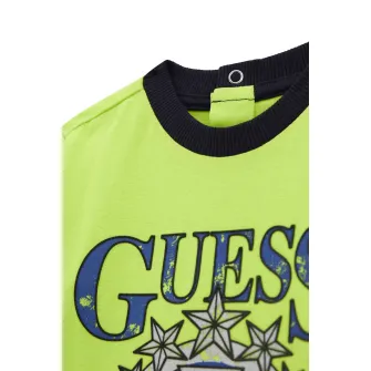 GUESS KIDS, Set de bluza cu imprimeu logo si blugi - 2 piese, Alb, Verde lime, Albastru, 54-60 CM
