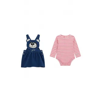 GUESS KIDS, Set de body si sarafan, Alb murdar, Roz prafuit, Bleumarin, 54-60 CM
