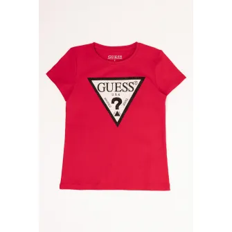 GUESS KIDS, Tricou cu imprimeu logo si strasuri, Rosu inchis, 124-130 CM