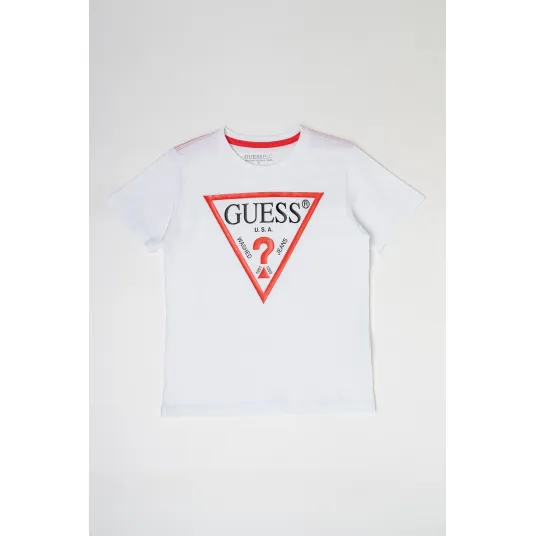 GUESS KIDS, Tricou de bumbac organic cu imprimeu logo, Alb optic, 130-134 CM
