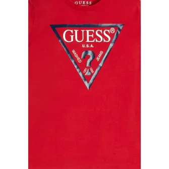 GUESS KIDS, Tricou de bumbac organic cu imprimeu logo, Rosu, 140-146 CM
