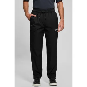 Guess, Pantaloni cargo drepti cu snur, pentru fitness, Negru, S