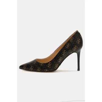 Guess, Pantofi cu varf ascutit si model logo Rica, Maro inchis, Maro Ocru, 40