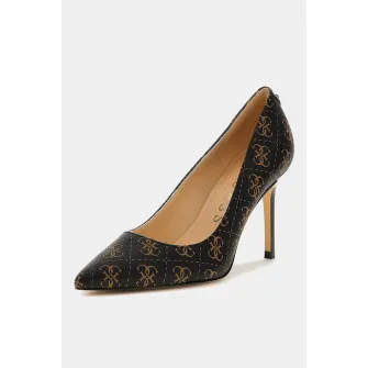Guess, Pantofi cu varf ascutit si model logo Rica, Maro inchis, Maro Ocru, 40