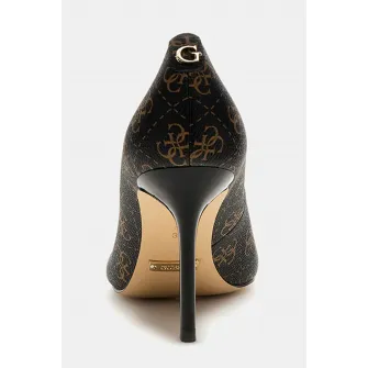 Guess, Pantofi cu varf ascutit si model logo Rica, Maro inchis, Maro Ocru, 40