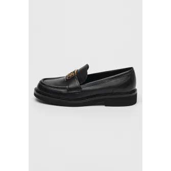 GUESS, Pantofi loafer din piele cu logo, Negru, 38