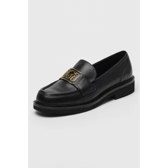 GUESS, Pantofi loafer din piele cu logo, Negru, 38