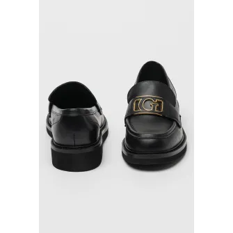 GUESS, Pantofi loafer din piele cu logo, Negru, 38