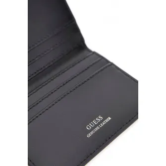 GUESS, Portcart de piele cu logo, Negru