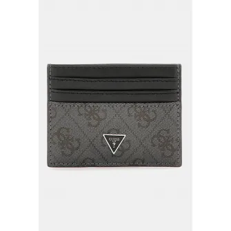 GUESS, Portcart din piele cu model monograma, Negru, Gri inchis