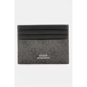 GUESS, Portcart din piele cu model monograma, Negru, Gri inchis