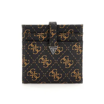 Guess, Portcart din piele ecologica cu model logo, Maro