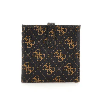 Guess, Portcart din piele ecologica cu model logo, Maro