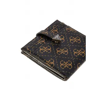 Guess, Portcart din piele ecologica cu model logo, Maro