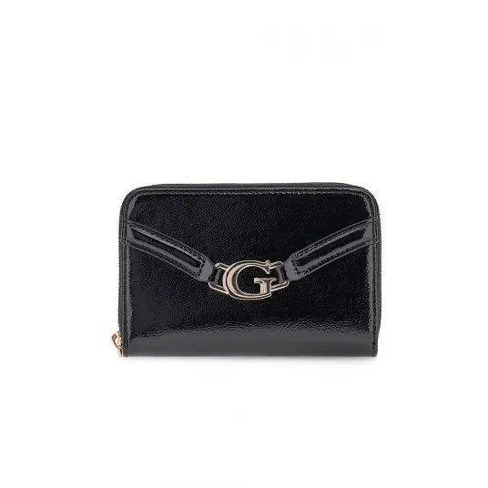 GUESS, Portofel din piele ecologica lacuita, Negru