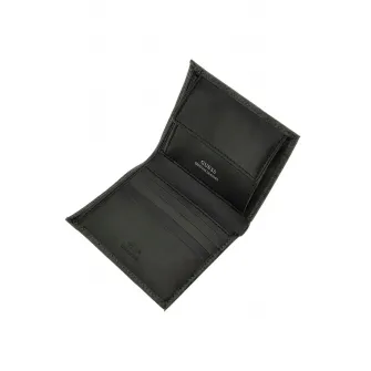 GUESS, Portofel pliabil de piele cu model monograma, Negru stins, Gri inchis