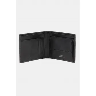 Guess, Portofel pliabil din piele cu imprimeu logo, Negru, Gri carbune