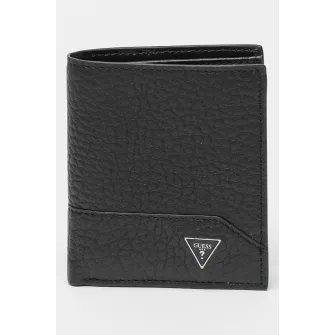 GUESS, Portofel pliabil din piele, Negru