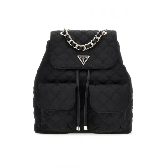 GUESS, Rucsac cu aspect matlasat si buzunare multiple, Negru