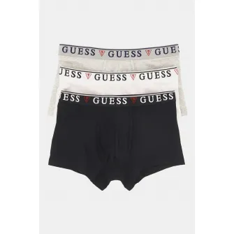 Guess, Set de boxeri cu banda logo in talie - 3 perechi, Negru, Gri melange, Alb murdar, M