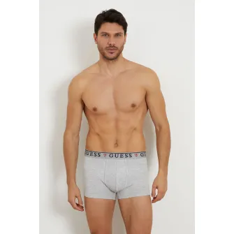 Guess, Set de boxeri cu banda logo in talie - 3 perechi, Negru, Gri melange, Alb murdar, M