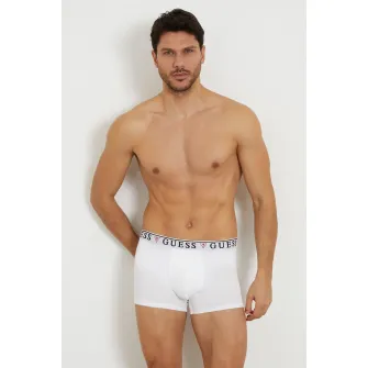 Guess, Set de boxeri cu banda logo in talie - 3 perechi, Negru, Gri melange, Alb murdar, M