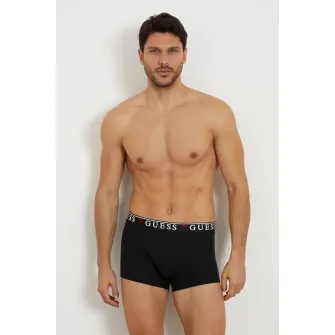 Guess, Set de boxeri cu banda logo in talie - 3 perechi, Negru, Gri melange, Alb murdar, M